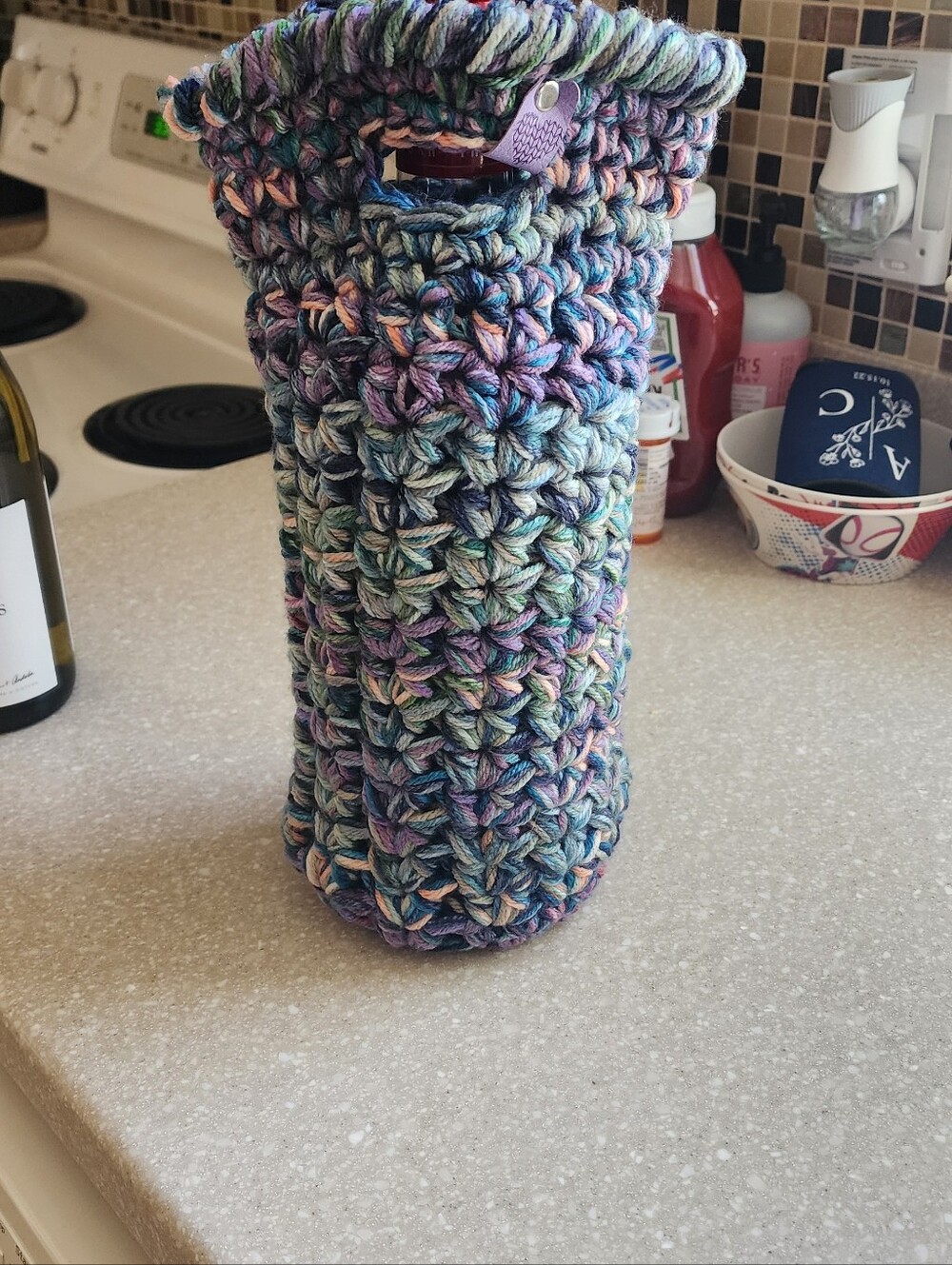 Handmade Crochet Wine Bottle Cozy - Multicolor